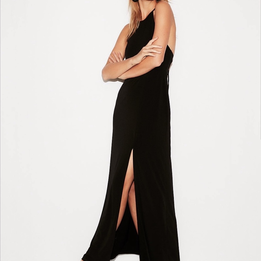NWT Express High Slit Maxi Dress Yellow Size Large open back adjustable straps